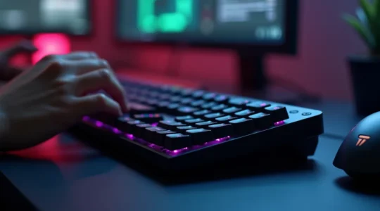 Clavier magnétique gamer haute performance avec rétroéclairage RGB sur bureau gaming professionnel