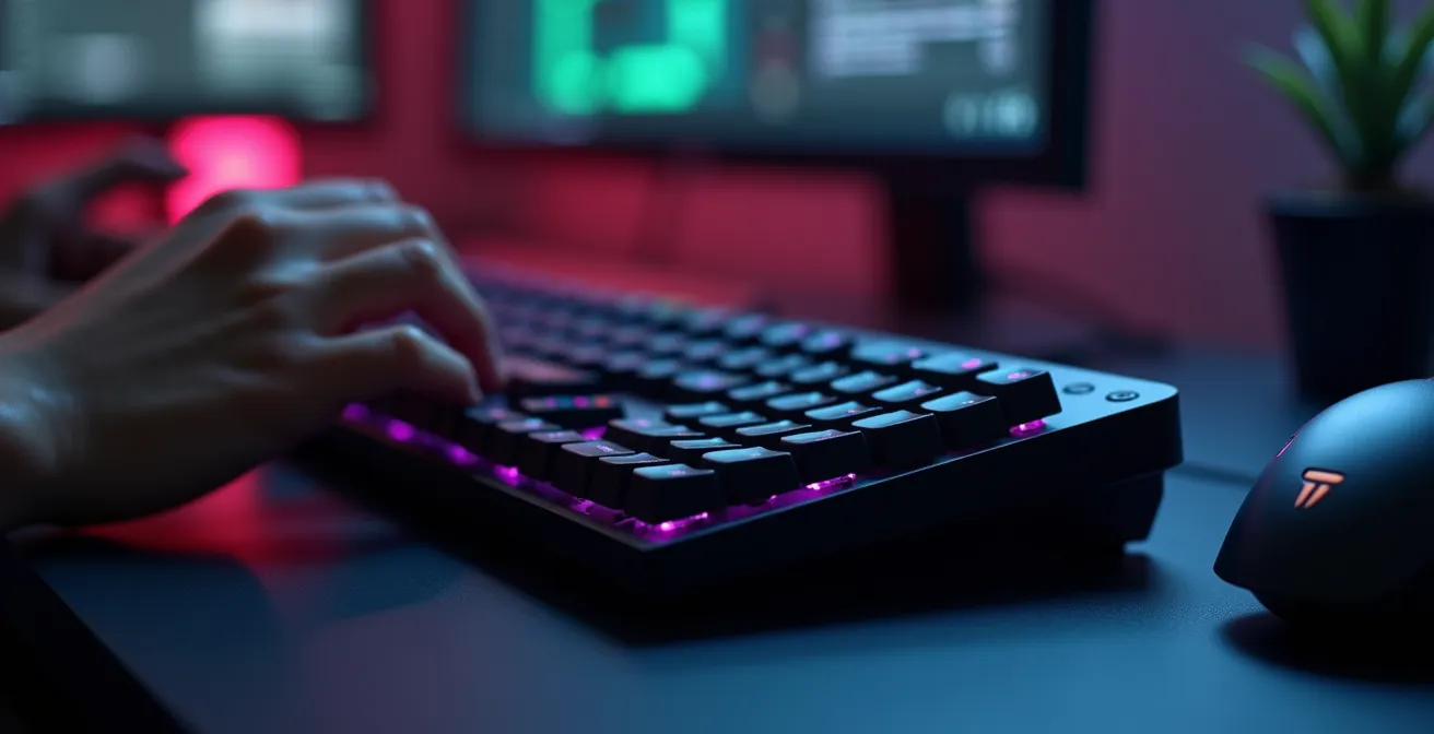 Clavier magnétique gamer haute performance avec rétroéclairage RGB sur bureau gaming professionnel